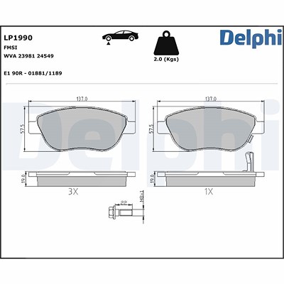 Delphi Bremsbelagsatz, Scheibenbremse [Hersteller-Nr. LP1990] für Opel, Vauxhall von Delphi