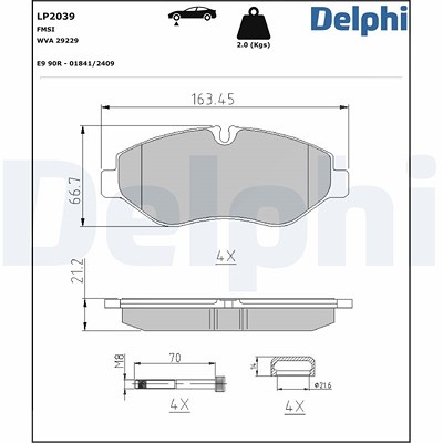 Delphi Bremsbelagsatz, Scheibenbremse [Hersteller-Nr. LP2039] für Iveco von Delphi