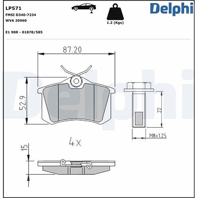 Delphi Bremsbelagsatz, Scheibenbremse [Hersteller-Nr. LP571] für Audi, Peugeot, Seat, Skoda, VW von Delphi