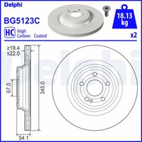 Bremsscheibe DELPHI BG5123C hinten, belüftet, voll, hochkarbonisiert, 1 Stück von Delphi