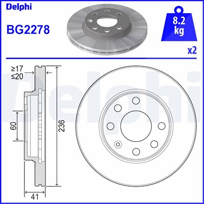 Delphi Bremsscheibe [Hersteller-Nr. BG2278] für Bedford, Chevrolet, Daewoo, Opel, Vauxhall von Delphi