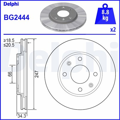 Delphi Bremsscheibe [Hersteller-Nr. BG2444] für Citroën, Lifan, Mega, Peugeot von Delphi