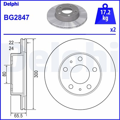 Delphi Bremsscheibe [Hersteller-Nr. BG2847] für Citroën, Fiat, Peugeot von Delphi