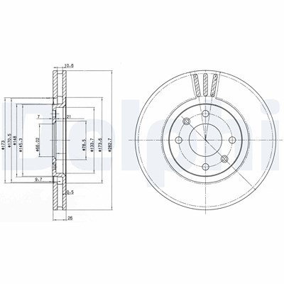 Delphi Bremsscheibe [Hersteller-Nr. BG2872] für Citroën, Peugeot von Delphi