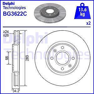 Delphi Bremsscheibe [Hersteller-Nr. BG3622] für Citroën, Ds, Opel, Peugeot von Delphi