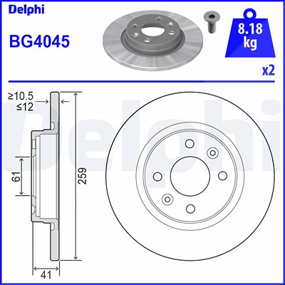Delphi Bremsscheibe [Hersteller-Nr. BG4045] für Dacia, Renault, Smart von Delphi