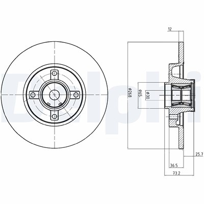 Delphi Bremsscheibe [Hersteller-Nr. BG9053RSC] für Citroën, Ds, Ds (capsa), Peugeot von Delphi
