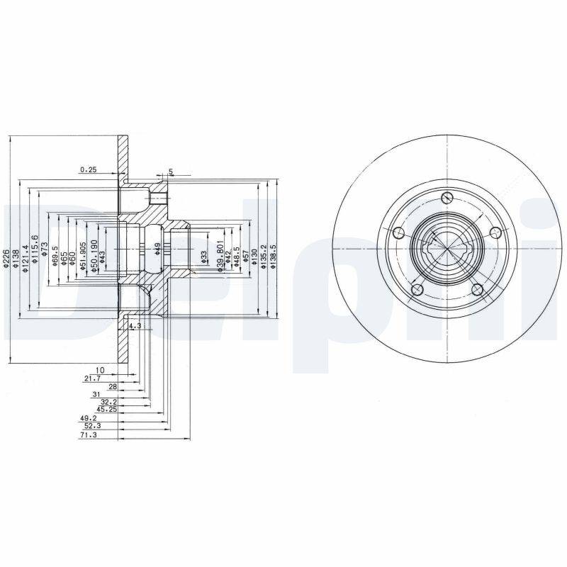 Bremsscheibe Hinterachse Delphi BG2714 von Delphi