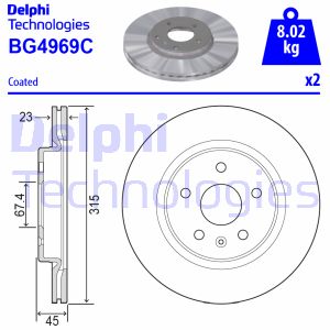 Bremsscheibe Hinterachse Delphi BG4969C Bremsscheibe Hinterachse Delphi BG4969C von Delphi