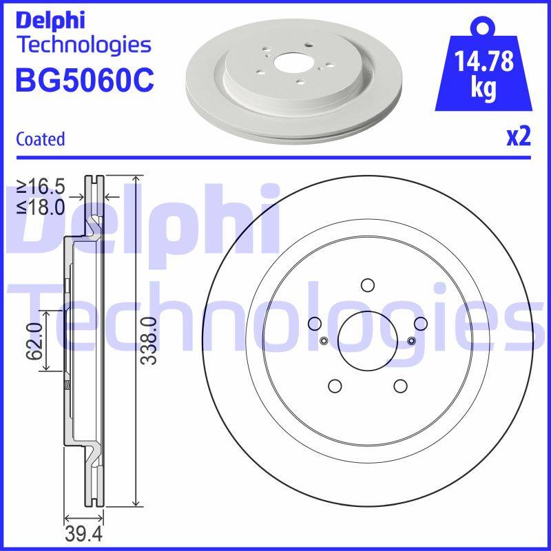 Bremsscheibe Hinterachse Delphi BG5060C von Delphi