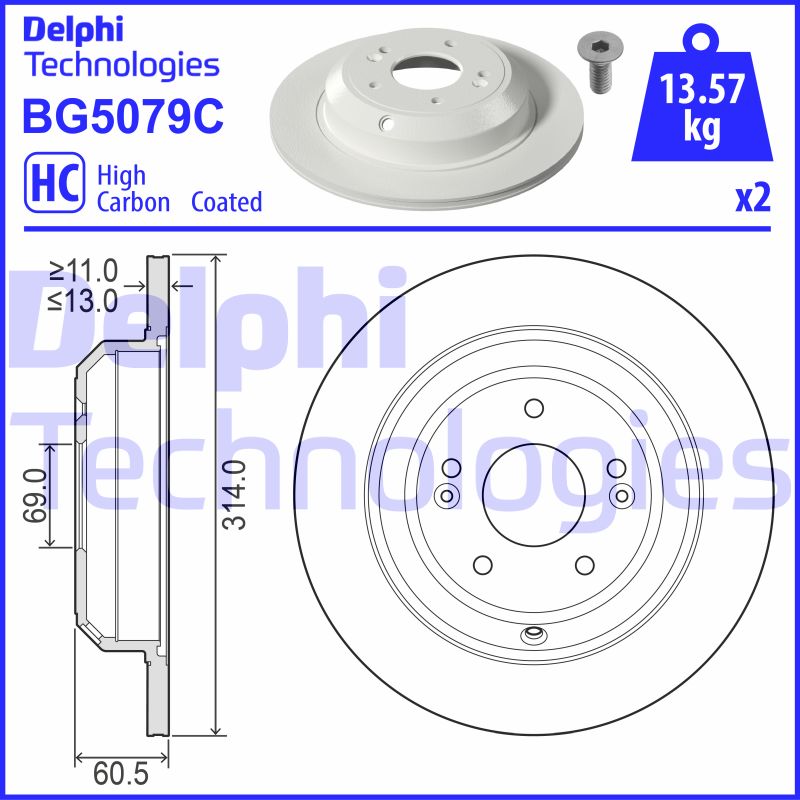 Bremsscheibe Hinterachse Delphi BG5079C Bremsscheibe Hinterachse Delphi BG5079C von Delphi