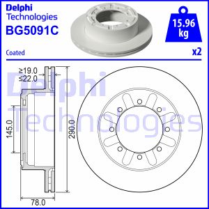 Bremsscheibe Hinterachse Delphi BG5091C von Delphi