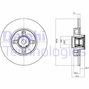 Bremsscheibe Hinterachse Delphi BG9053RSC Bremsscheibe Hinterachse Delphi BG9053RSC von Delphi