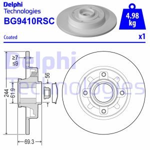 Bremsscheibe Hinterachse Delphi BG9410RSC von Delphi