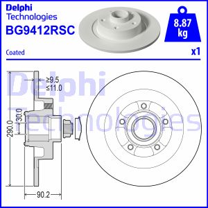 Bremsscheibe Hinterachse Delphi BG9412RSC Bremsscheibe Hinterachse Delphi BG9412RSC von Delphi