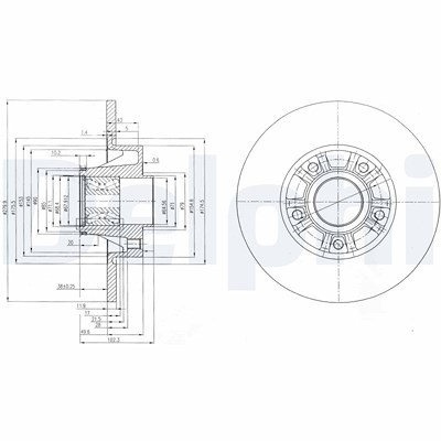 Delphi Bremsscheibe Hinterachse Voll mit Radlager [Hersteller-Nr. BG9031RS] für Nissan, Opel, Renault, Vauxhall von Delphi