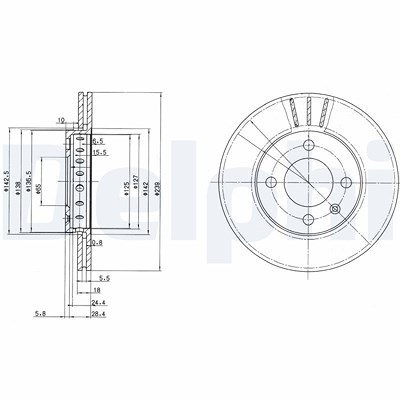Delphi Bremsscheibe Vorderachse Belüftet [Hersteller-Nr. BG2982] für Seat, VW von Delphi