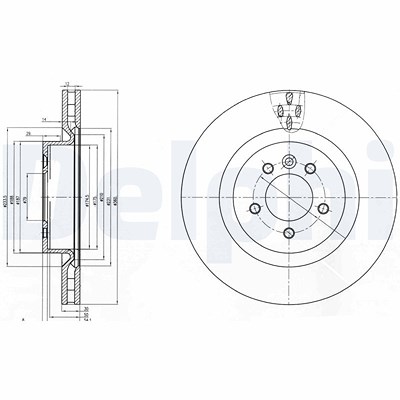 Delphi Bremsscheibe Vorderachse Belüftet [Hersteller-Nr. BG9007C] für Land Rover von Delphi