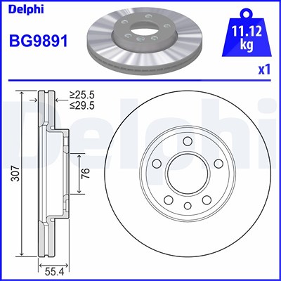 Delphi Bremsscheibe Vorderachse Belüftet [Hersteller-Nr. BG9891] für VW von Delphi