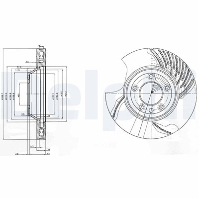 Delphi Bremsscheibe Vorderachse Belüftet Links [Hersteller-Nr. BG9774] für Audi, Porsche, VW von Delphi