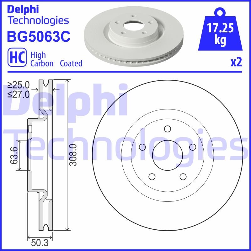 Bremsscheibe Vorderachse Delphi BG5063C von Delphi