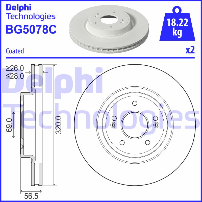 Bremsscheibe Vorderachse Delphi BG5078C Bremsscheibe Vorderachse Delphi BG5078C von Delphi