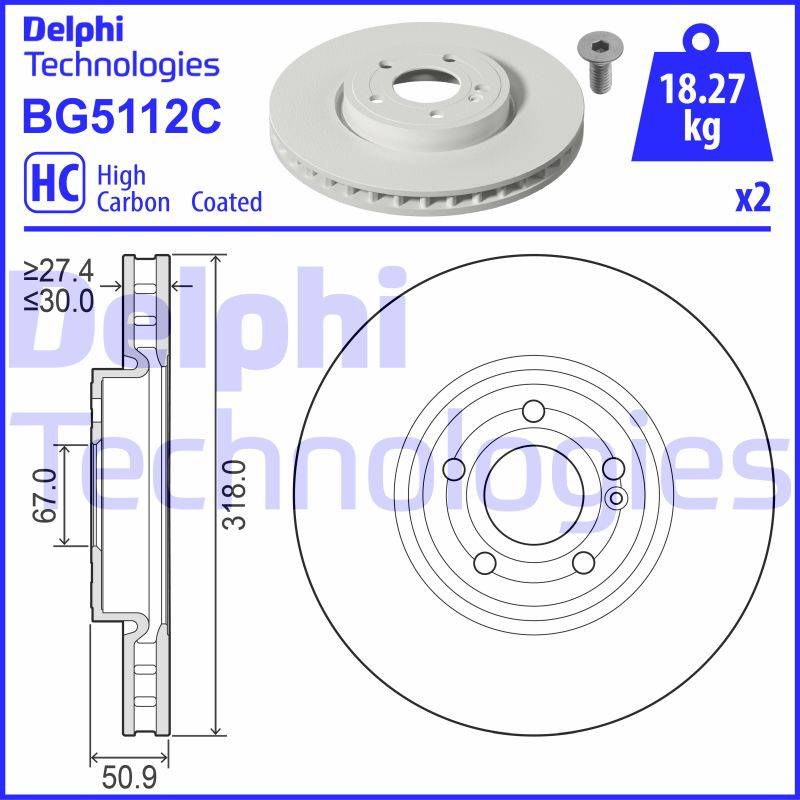 Bremsscheibe Vorderachse Delphi BG5112C von Delphi