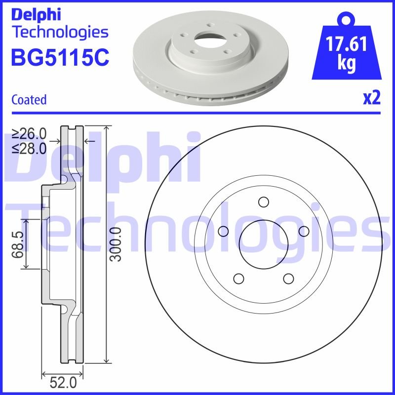 Bremsscheibe Vorderachse Delphi BG5115C von Delphi