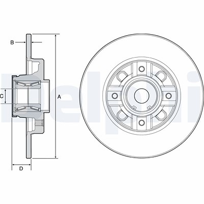 Delphi Bremsscheibe ohne Radlager ohne ABS-Ring Hinterachse [Hersteller-Nr. BG9116RS] für Citroën, Ds, Peugeot von Delphi