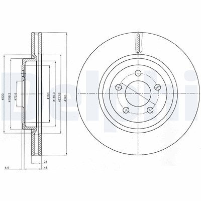 Delphi 1x Bremsscheibe Vorderachse Belüftet [Hersteller-Nr. BG9050] für Chrysler, Lancia von Delphi