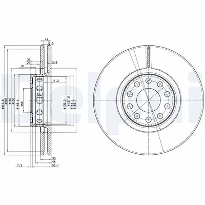 Delphi Bremsscheibe [Hersteller-Nr. BG3033] für Audi von Delphi