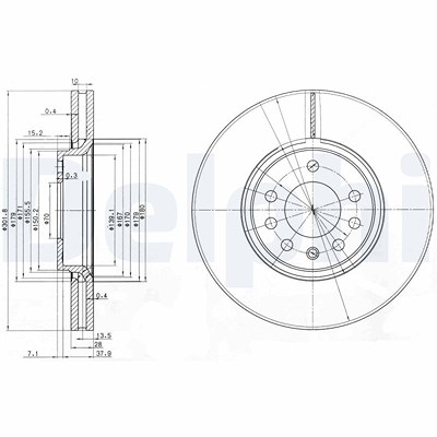 Delphi Bremsscheibe [Hersteller-Nr. BG3772C] für Opel, Saab, Vauxhall von Delphi