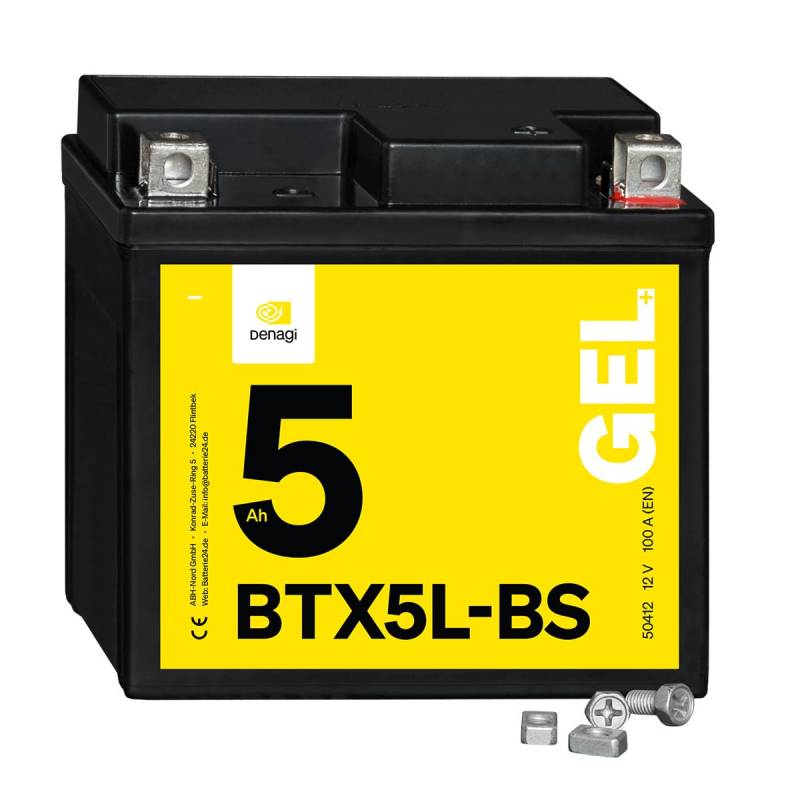 Denagi 50412 GEL BTX5L-BS Motorradbatterie 12V 5Ah, Ersetzt YTX5L-BS, wartungsfrei versiegelt vorgeladen von Denagi