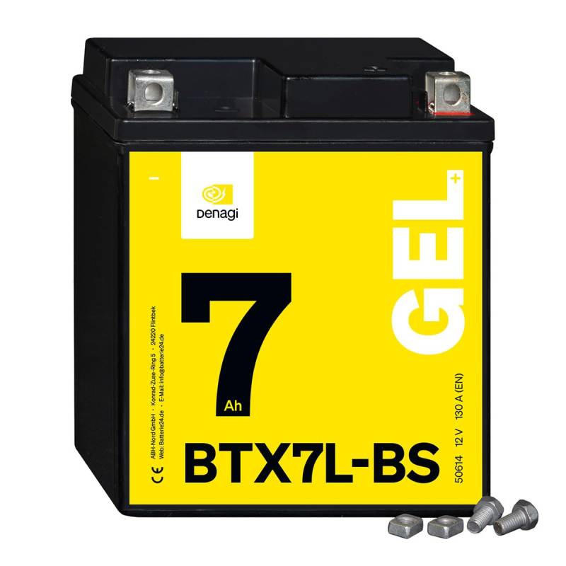 Denagi 50614 GEL BTX7L-BS Motorradbatterie 12V 7Ah, Ersetzt YTX7L-BS, wartungsfrei versiegelt vorgeladen von Denagi