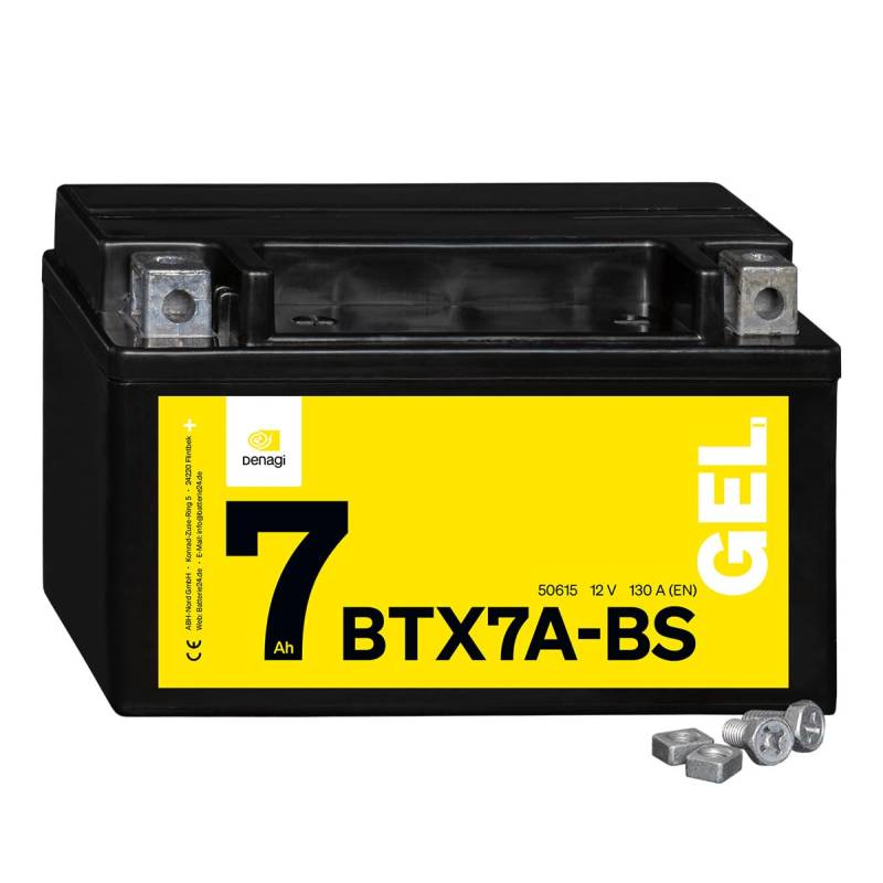 Denagi 50615 GEL BTX7A-BS Motorradbatterie 12V 7Ah, Ersetzt YTX7A-BS, wartungsfrei versiegelt vorgeladen von Denagi
