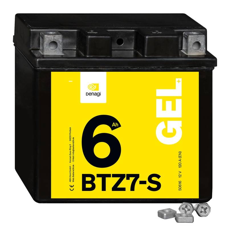 Denagi 50616 GEL BTZ7-S Motorradbatterie 12V 6Ah, Ersetzt YTZ7-S, wartungsfrei versiegelt vorgeladen von Denagi