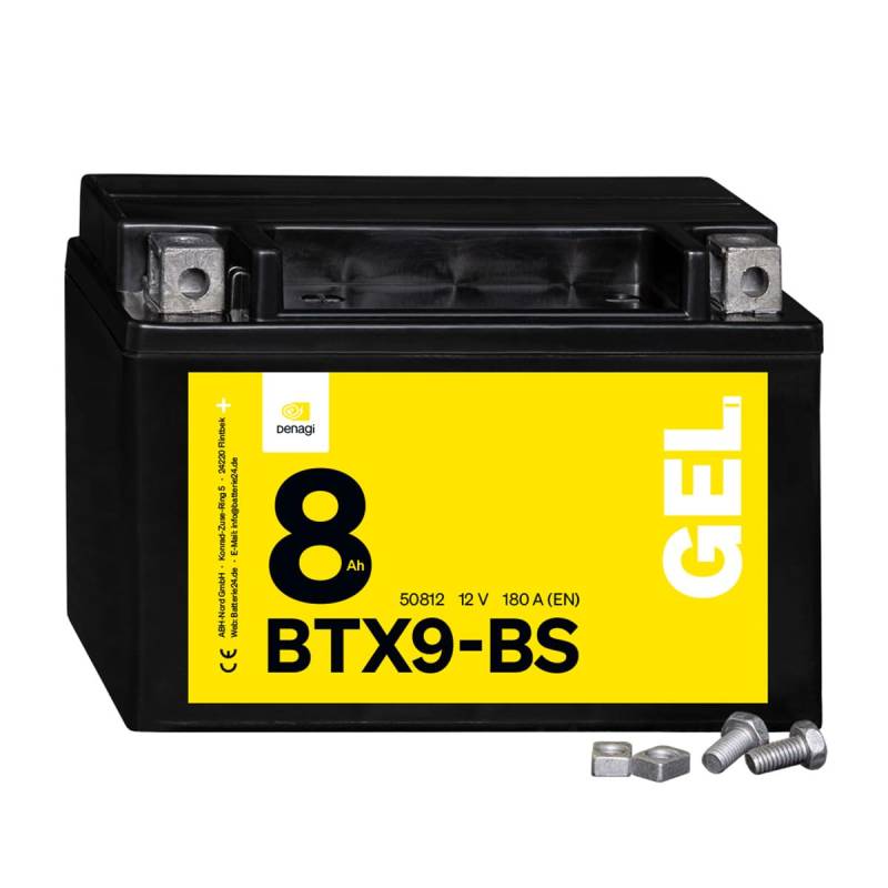 Denagi 50812 GEL BTX9-BS Motorradbatterie 12V 8Ah, Ersetzt YTX9-BS, wartungsfrei versiegelt vorgeladen von Denagi