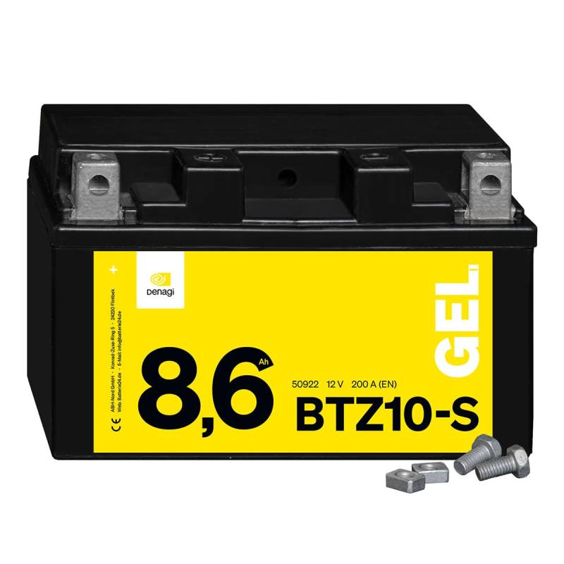 Denagi 50922 GEL BTZ10-S Motorradbatterie 12V 8,6Ah, Ersetzt YTZ10-S, wartungsfrei versiegelt vorgeladen von Denagi