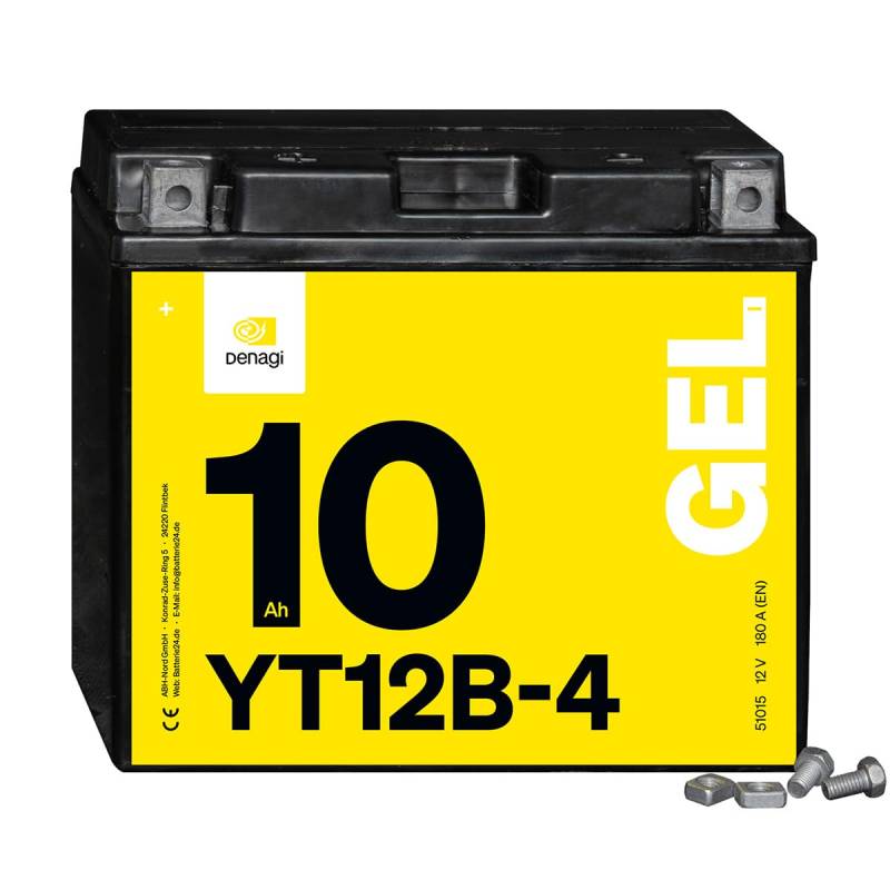 Denagi 51015 GEL YT12B-4 Motorradbatterie 12V 10Ah, wartungsfrei versiegelt vorgeladen von Denagi