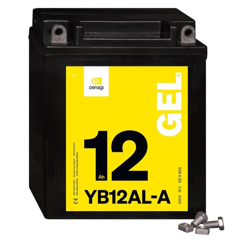 Denagi 51213 GEL YB12AL-A Motorradbatterie 12V 12Ah, wartungsfrei versiegelt vorgeladen von Denagi