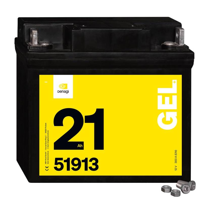 Denagi 51913 GEL Motorradbatterie 12V 21Ah, wartungsfrei versiegelt vorgeladen von Denagi
