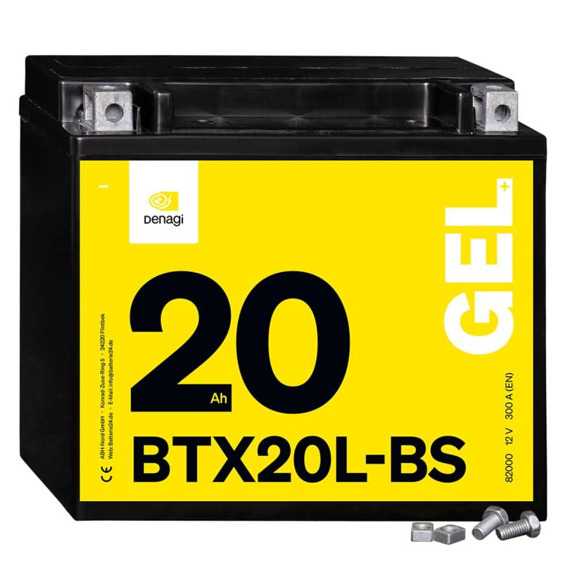 Denagi 82000 GEL BTX20L-BS Motorradbatterie 12V 20Ah, Ersetzt YTX20L-BS, wartungsfrei versiegelt vorgeladen von Denagi