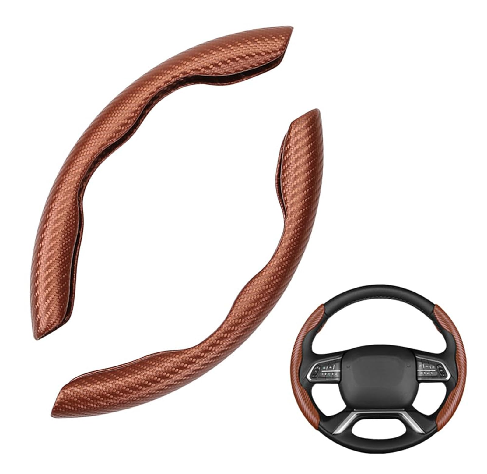 1Paar Auto Lenkradabdeckung,Universal Segmented Lenkradschutz Kohlefaser Lenkrad Abdeckung Anti-Rutsch Lenkrad Booster Cover für Lenkräder jeder Größe (Braun) von Denxahao