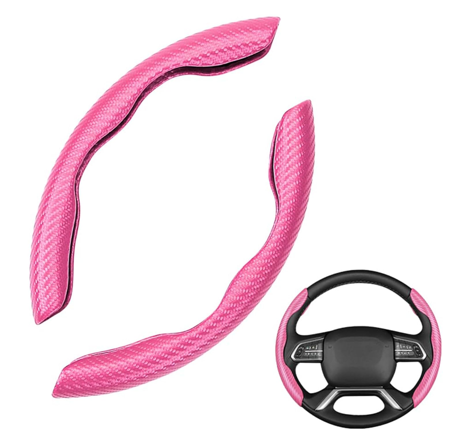 1Paar Auto Lenkradabdeckung,Universal Segmented Lenkradschutz Kohlefaser Lenkrad Abdeckung Anti-Rutsch Lenkrad Booster Cover für Lenkräder jeder Größe (Rosa) von Denxahao