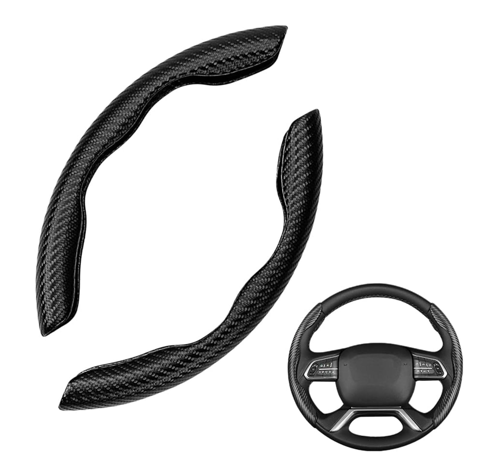 1Paar Auto Lenkradabdeckung,Universal Segmented Lenkradschutz Kohlefaser Lenkrad Abdeckung Anti-Rutsch Lenkrad Booster Cover für Lenkräder jeder Größe (Schwarz) von Denxahao