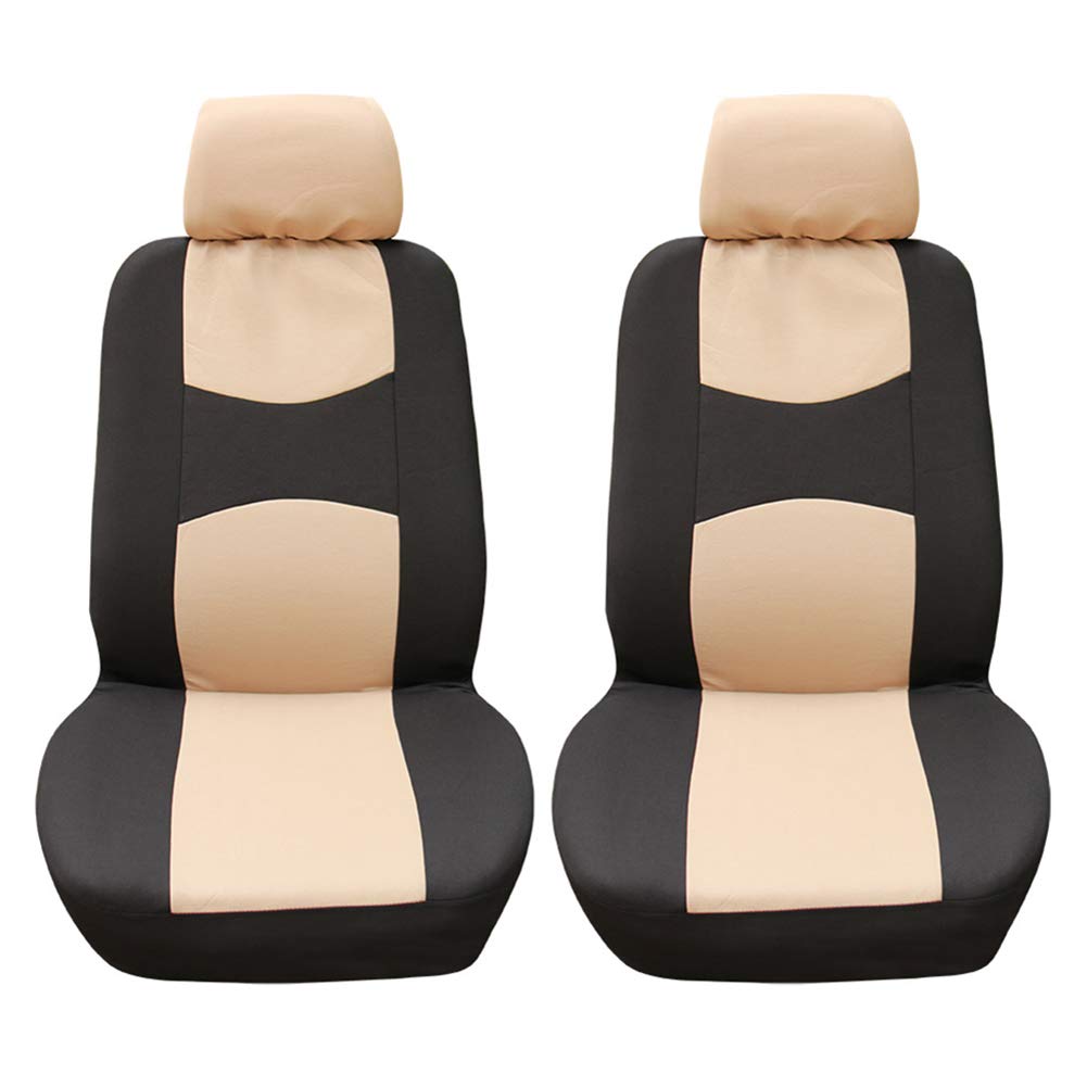 Deosdum 4-teiliges Universal-Auto-Vordersitz-Schutzbezug-Set Innendekoration Alle Jahreszeiten(Beige+schwarz) von Deosdum