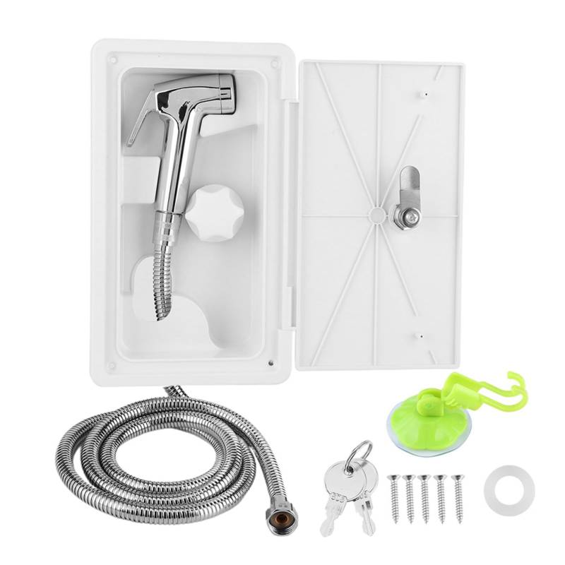 Depzenjea RV Externe Duschbox, einfache Kontrollstahl -Duschdüsen -Kit mit 2 Tasten sicheres Siegel, geeignet für Außenduschen von Depzenjea