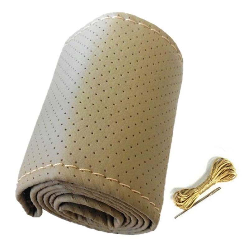Universal Car Steering Wheel Cover Hand Sewing Perforated Microfiber Leather Steering Wheel Cover for 38cm Diameter Universal Fit for Comfortable and Easy to Install (Beige) von Depzenjea