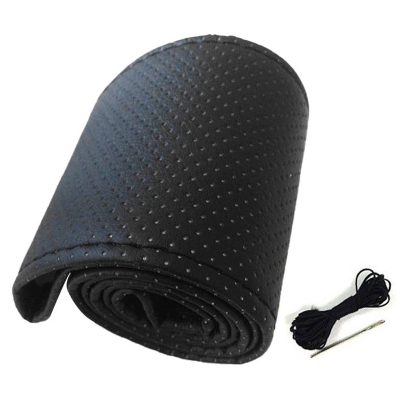 Universal Car Steering Wheel Cover Hand Sewing Perforated Microfiber Leather Steering Wheel Cover for 38cm Diameter Universal Fit for Comfortable and Easy to Install (Black) von Depzenjea