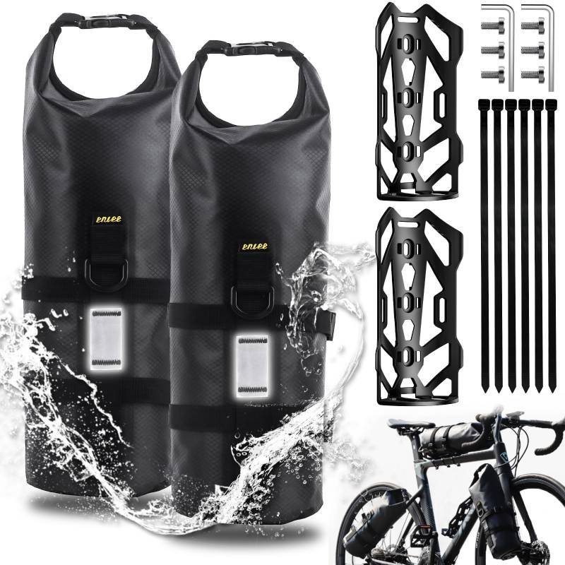 Desing Wish 4.5L 2 Stück Gabeltaschen Fahrrad Wasserdicht Fahrradtasche Vorderrad mit Vielseitiger Halterung Rolltop Fahrrad Rahmentasche Bike Bicycle Bag für MTB Rennrad Ebikes Gravelbike Zubehör von Desing Wish